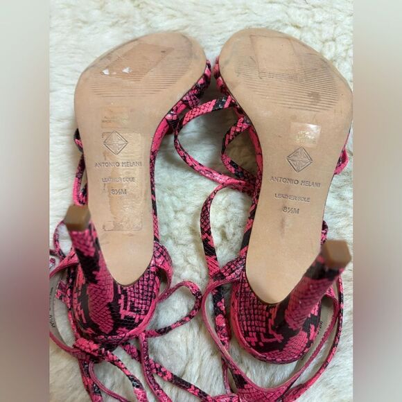ANTONIO MELANI Vaylyn Snake Print Leather Lace Up Dress Sandals Pink & Blk 8.5 - Picture 9 of 9
